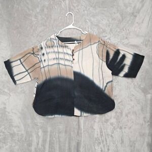 Water Lily Cotton Tunic Top Women Blouse Art to Wear Lagenlook Granola XL Button